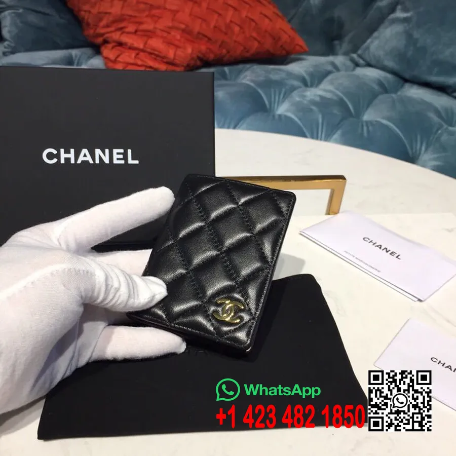 Chanel Kart Cüzdanı 10 Cm Kuzu Derisi Deri Altın Donanım İlkbahar/Yaz 2019 Act 1 Koleksiyonu, Siyah