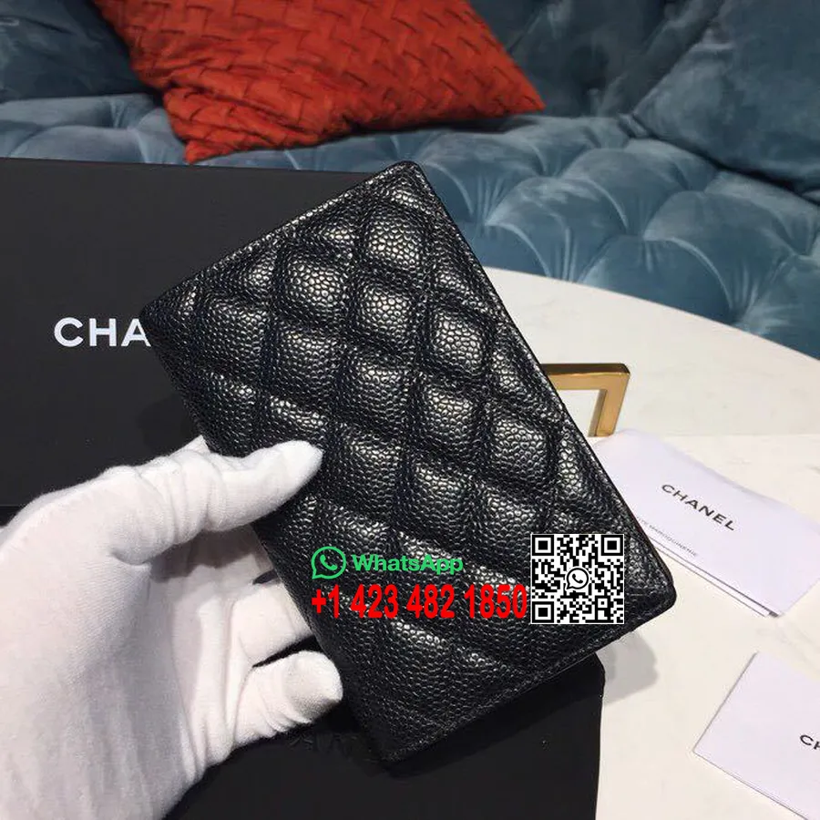 Peňaženka Chanel Card 15cm Kaviár Kožený Zlatý Hardvér Kolekcia Jar/leto 2019, čierna