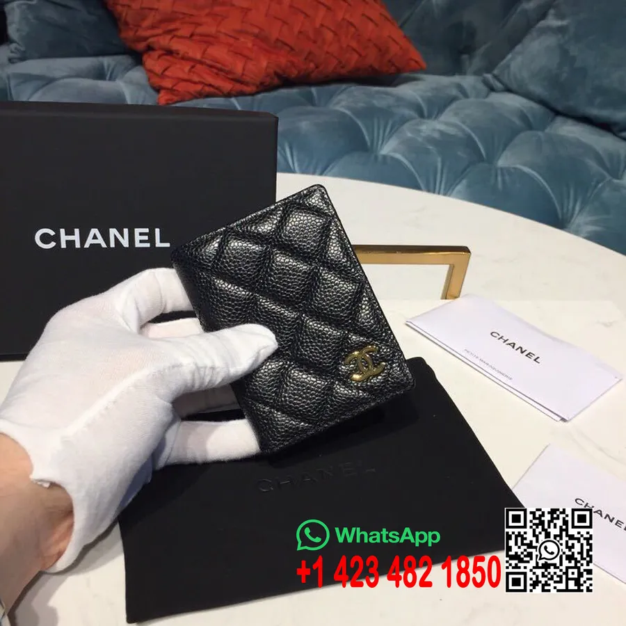 Chanel-Kartenetui, 10 Cm, Kaviarleder, Goldene Hardware, Frühjahr/Sommer 2019 Akt 1-Kollektion, Schwarz