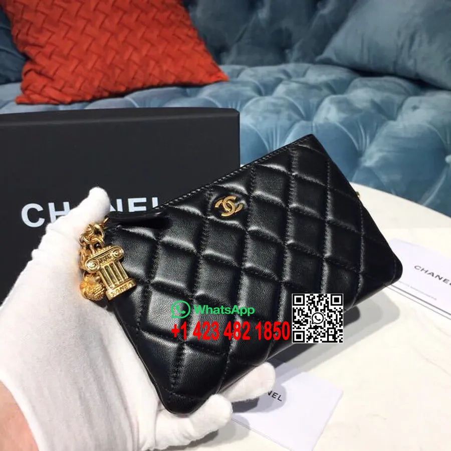 Portamonete Chanel Con Cerniera 18 Cm Pelle Di Agnello Pelle Hardware Dorato Collezione Primavera/estate 2019 Atto 2, Nero