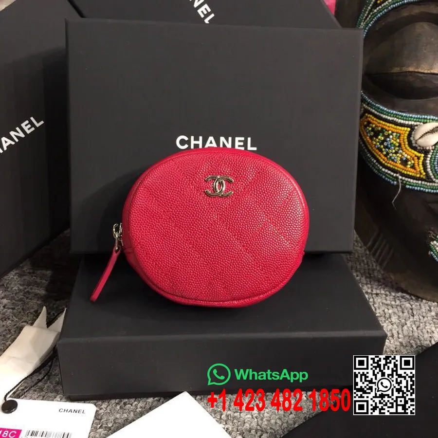 Кошелек Chanel круглый классический для монет 10см икра кожа серебристая фурнитура коллекция весна/лето 2019 Act 2, красный