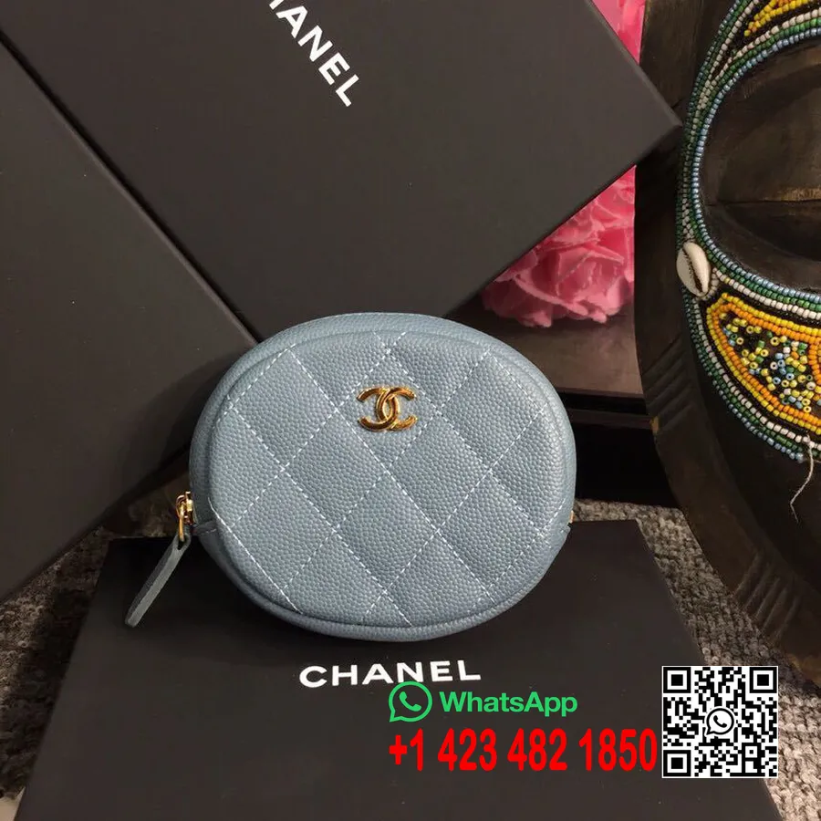 Runde Klassische Chanel-Geldbörse, 10 Cm, Kaviarleder, Goldene Hardware, Frühjahr/Sommer 2019 Akt 2-Kollektion, Blau