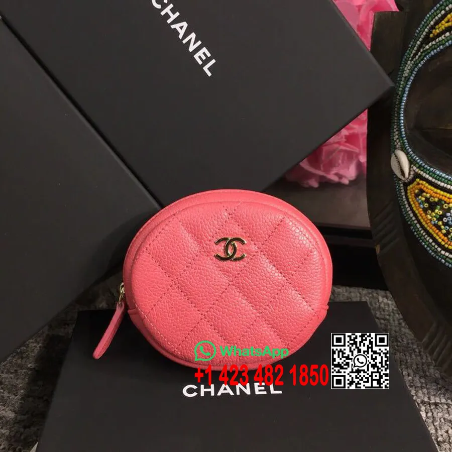 Runde Klassische Chanel-Geldbörse, 10 Cm, Kaviarleder, Goldene Hardware, Frühjahr/Sommer 2019 Akt 2-Kollektion, Pink