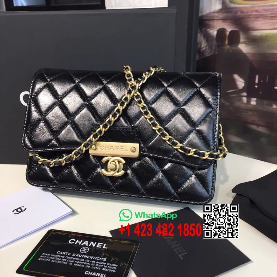 Cartera Chanel Woc Con Bolso De Cadena 20 Cm Piel De Cordero Herrajes Dorados Colección Primavera/verano 2019 Acto 2, Negro