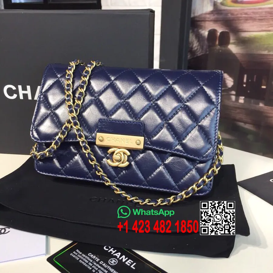 Cartera Chanel Woc Con Bolso De Cadena 20 Cm Piel De Cordero Herrajes Dorados Colección Primavera/verano 2019 Acto 2, Azul Marin