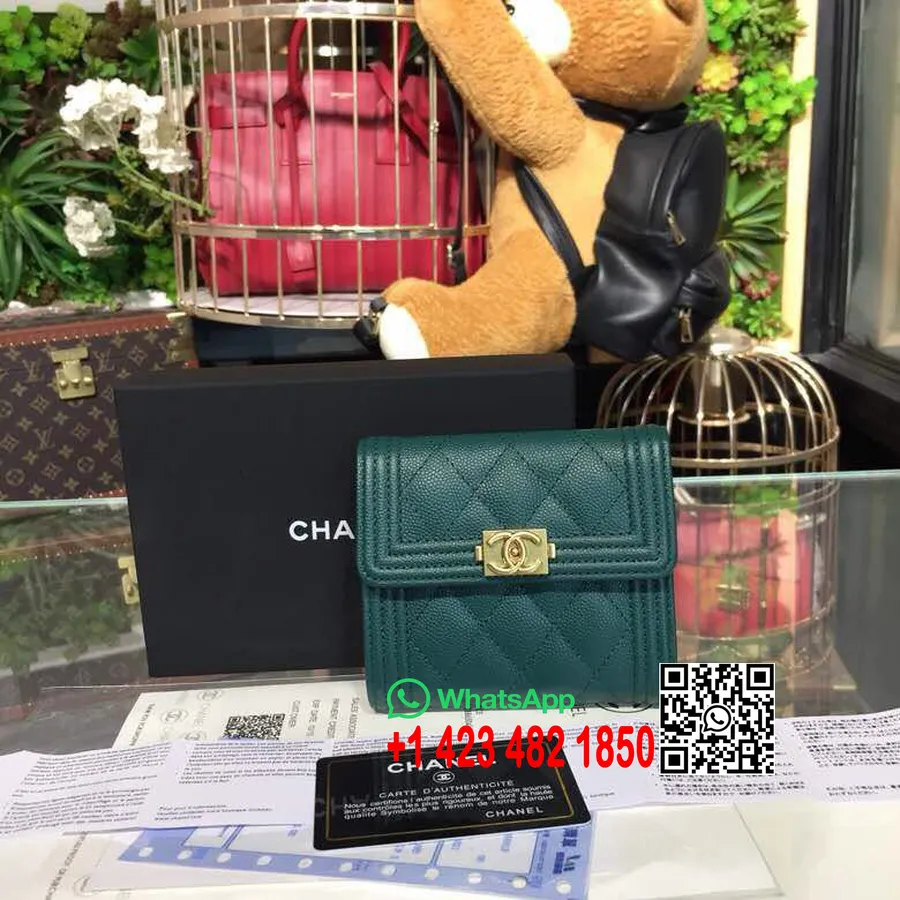 Portafoglio Chanel Tri-fold Le Boy Hardware Dorato Pelle Di Caviale Collezione Primavera/estate Atto 1 2018 Smeraldo