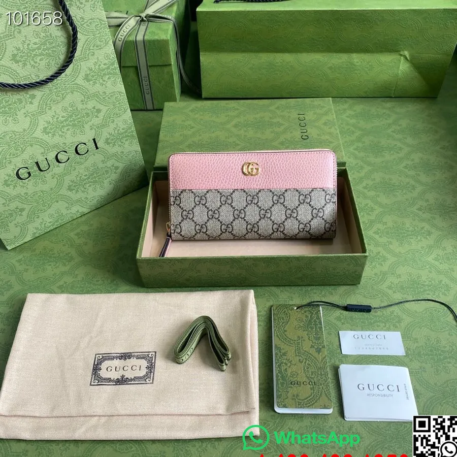 Carteira Gucci Gg Zip Around 20cm 428736 Couro De Bezerro Liso Coleção Primavera/verão 2022, Rosa