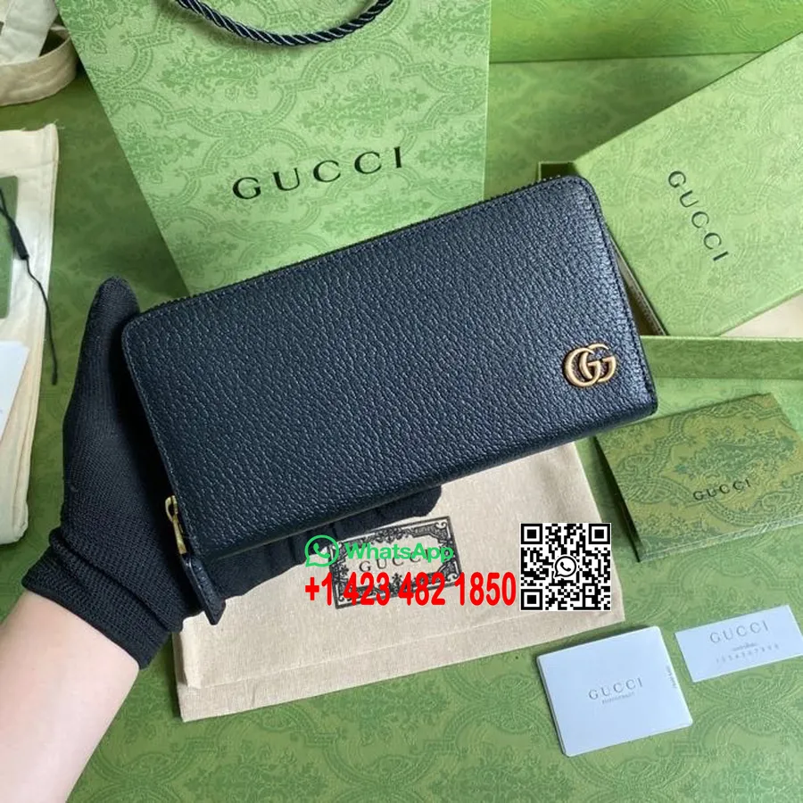 Gucci Gg Marmont Portfel Zapinany Na Zamek 20 Cm 428736 Gruba Skóra Cielęca Kolekcja Wiosna/lato 2022, Czarny