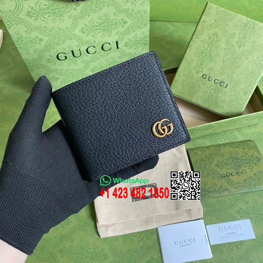 Gucci Gg Marmont Obojstranná Peňaženka 10cm 428726 Zrnená Telocia Koža Kolekcia Jar/leto 2022, čierna