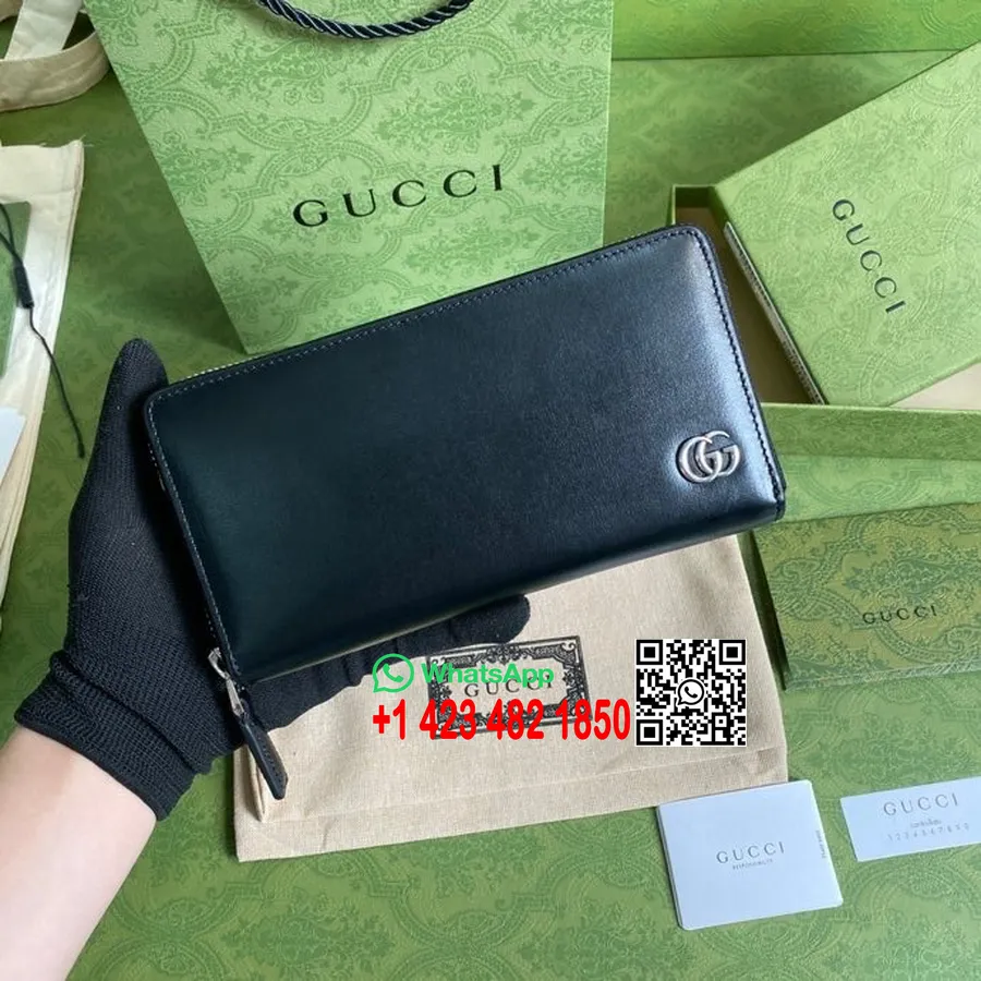 Gucci Gg Marmont Portfel Zapinany Na Zamek 20cm 428736 Gładka Skóra Cielęca, Kolekcja Wiosna/lato 2022, Czarny