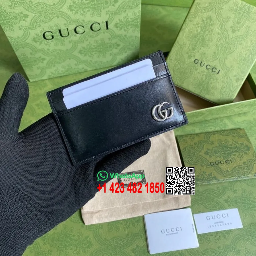 Gucci Gg Marmont Kortfodral Plånbok 12cm 657588 Slätt Kalvskinn Vår/sommar 2022 Kollektion, Svart