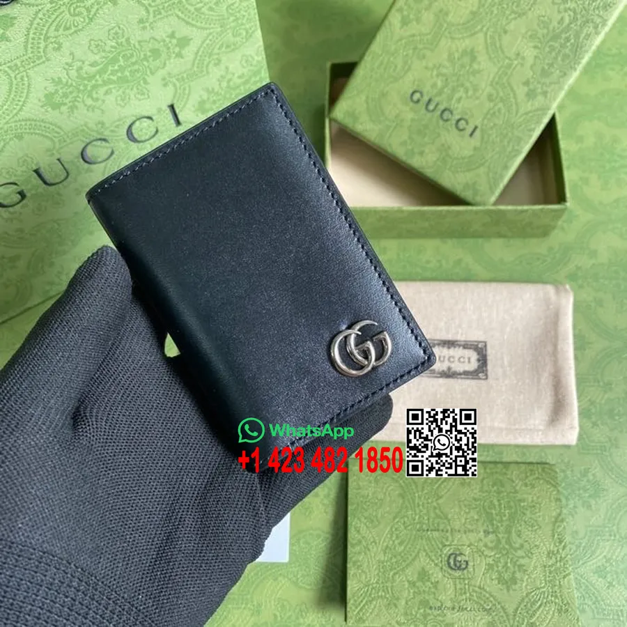 Gucci Gg Marmont Kortfodral Plånbok 10cm 547075 Slätt Kalvskinn Vår/sommar 2022 Kollektion, Svart