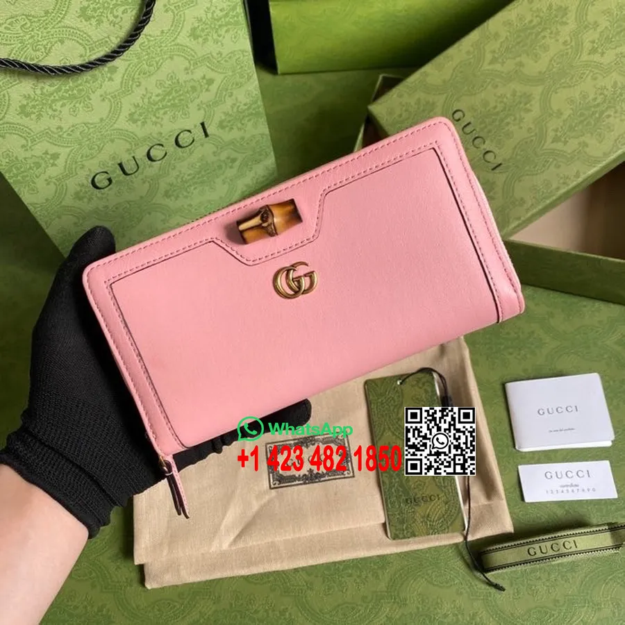 Gucci Diana Kontynentalny Portfel Zapinany Na Zamek 20 Cm 658634 Skóra Cielęca Kolekcja Wiosna/lato 2022, Różowy