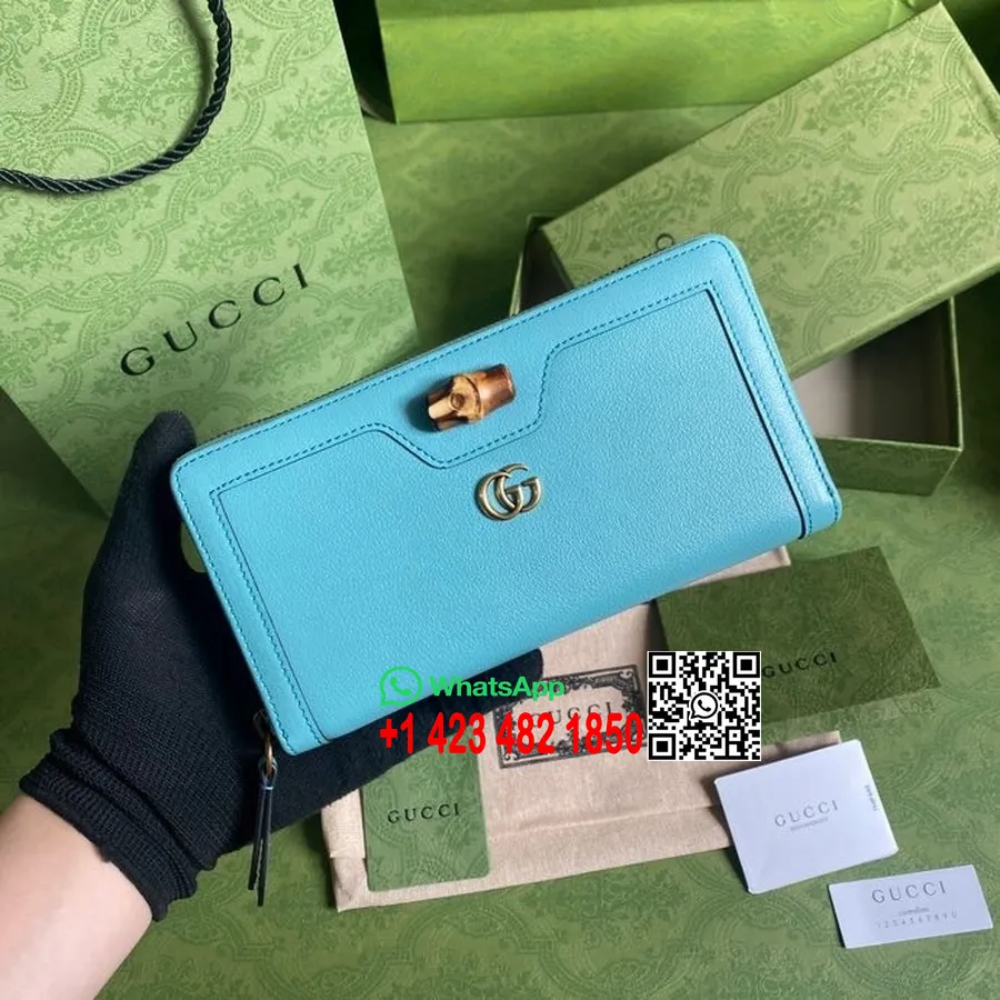 Gucci Diana Kontynentalny Portfel Zapinany Na Zamek 20cm 658634 Skóra Cielęca Kolekcja Wiosna/lato 2022, Niebieski