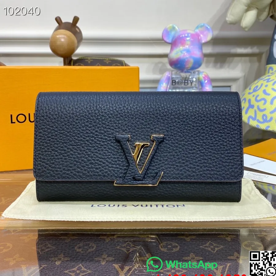 Louis Vuitton Capucines Kompakte Geldbörse 20 Cm Taurillonleder Herbst/winter 2022 Kollektion M61248, Schwarz