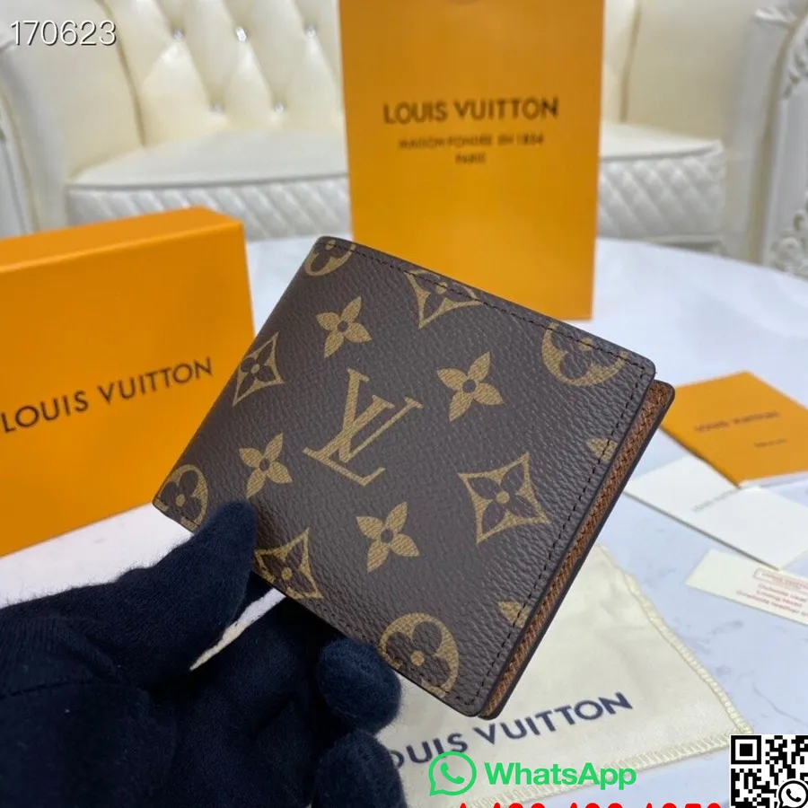 Louis Vuitton тънък портфейл 12 см монограм платно колекция пролет/лято 2020 M62294, кафяв