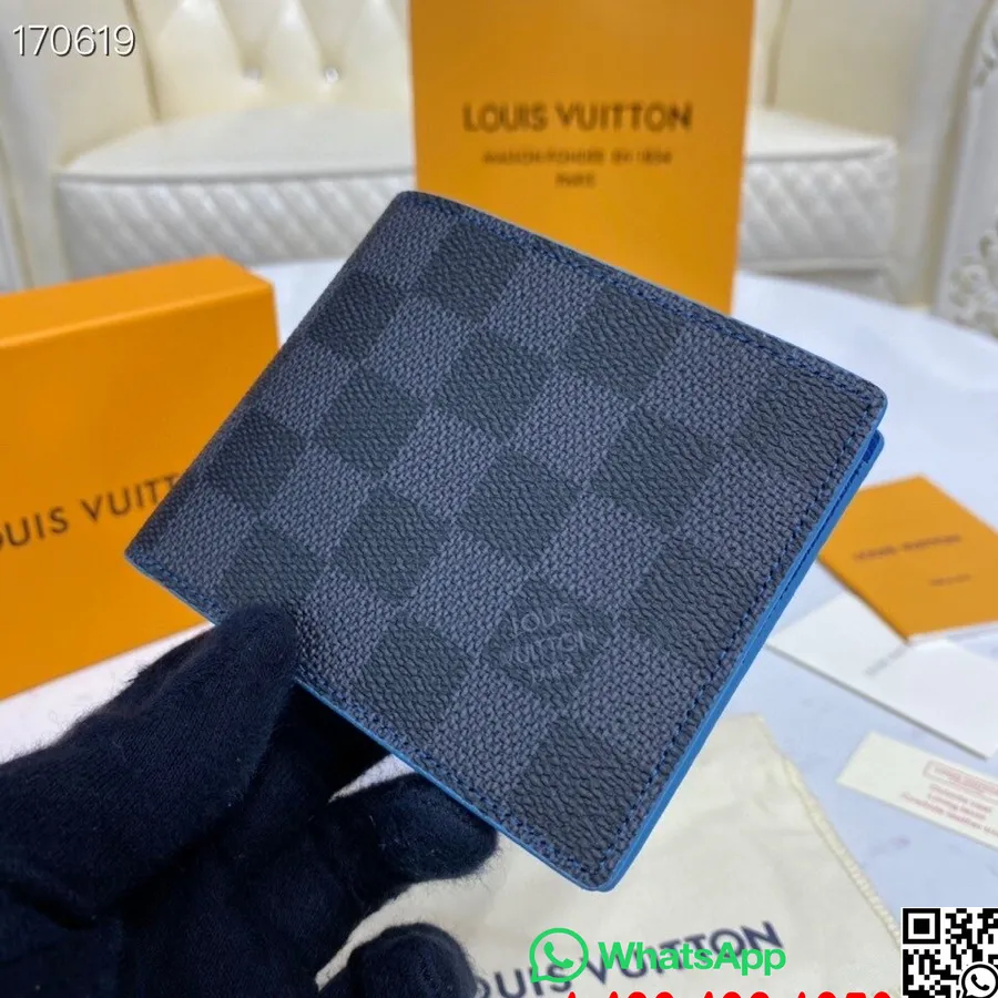 Louis Vuitton Slaids Id Maciņš 12cm Damier Grafīta Audekls Pavasara/vasaras 2020 Kolekcija N64033, Melns/zils