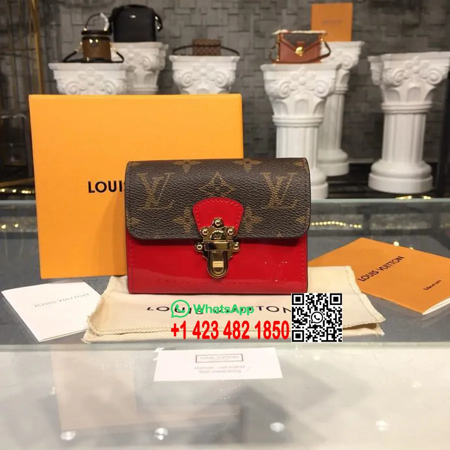 Louis Vuitton Kiraz Ağacı Kompakt Cüzdan Miroir Vernis/monogram Tuval 18cm Ilkbahar/yaz 2019 Koleksiyonu M61911, Kırmızı