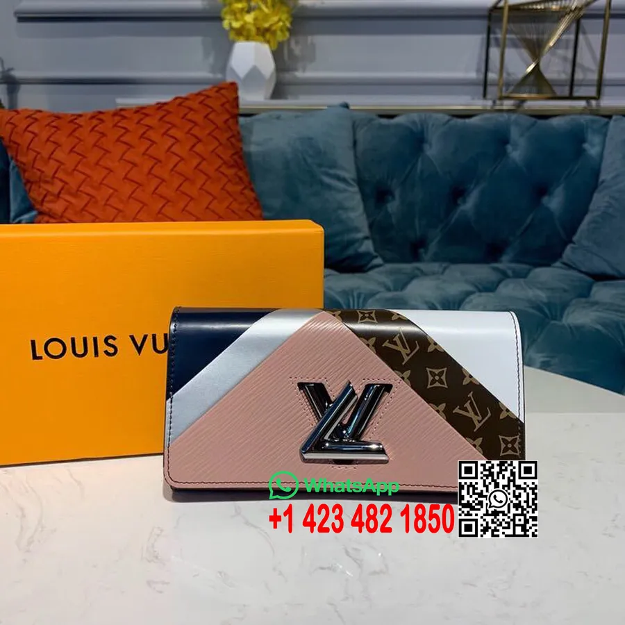 Louis Vuitton Twist Maciņš 20cm Monogramma Lentes Audekls 2019. Gada Pavasara/vasaras Kolekcija M60996, Rozā/balts/ Tumši Zils