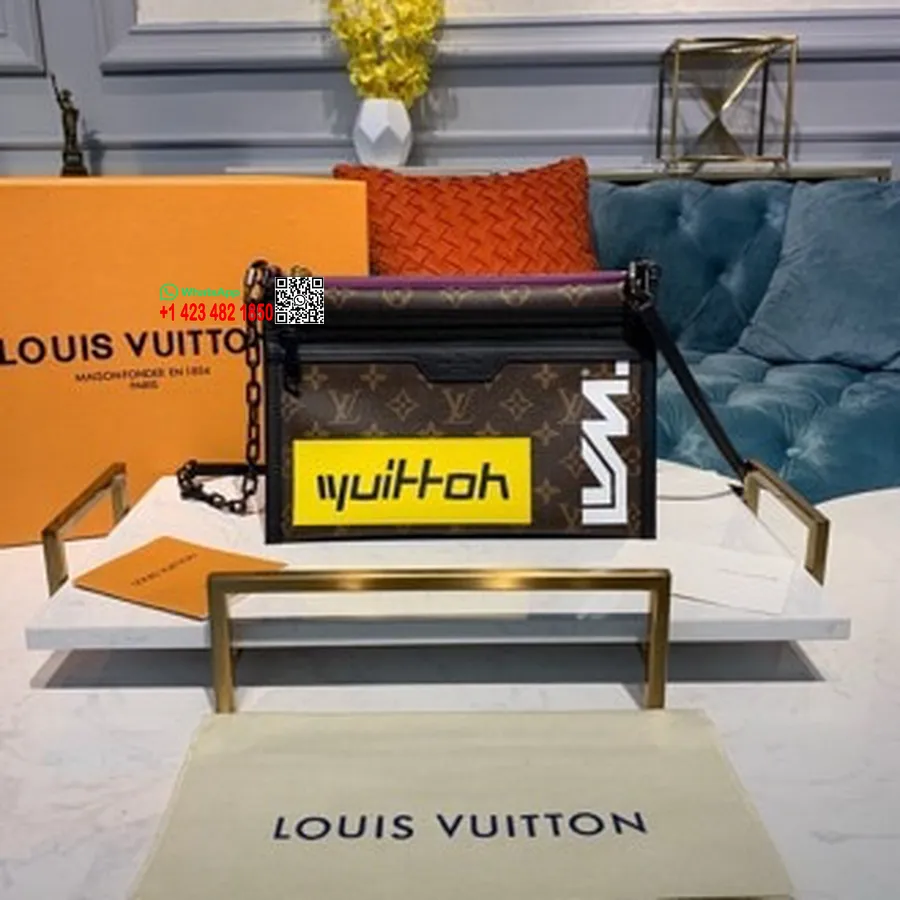 Louis Vuitton Doppelte Flache Umhängetasche 28 Cm, Monogramm-Leinwand/lila Monogramm-Denim, Frühjahr/Sommer-Kollektion 2019, M44