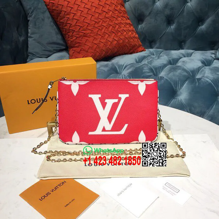 Louis Vuitton Pochette Dobbelt Lynlås 22 Cm Monogram Geant Lærred Forår/sommer 2019 Kollektion M67561, Rød/pink