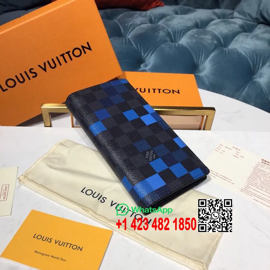 Louis Vuitton Brazza Maks 20 Cm Damier Grafīta Pikseļu Audekls 2019. Gada Pavasara/vasaras Kolekcija N60163, Zils