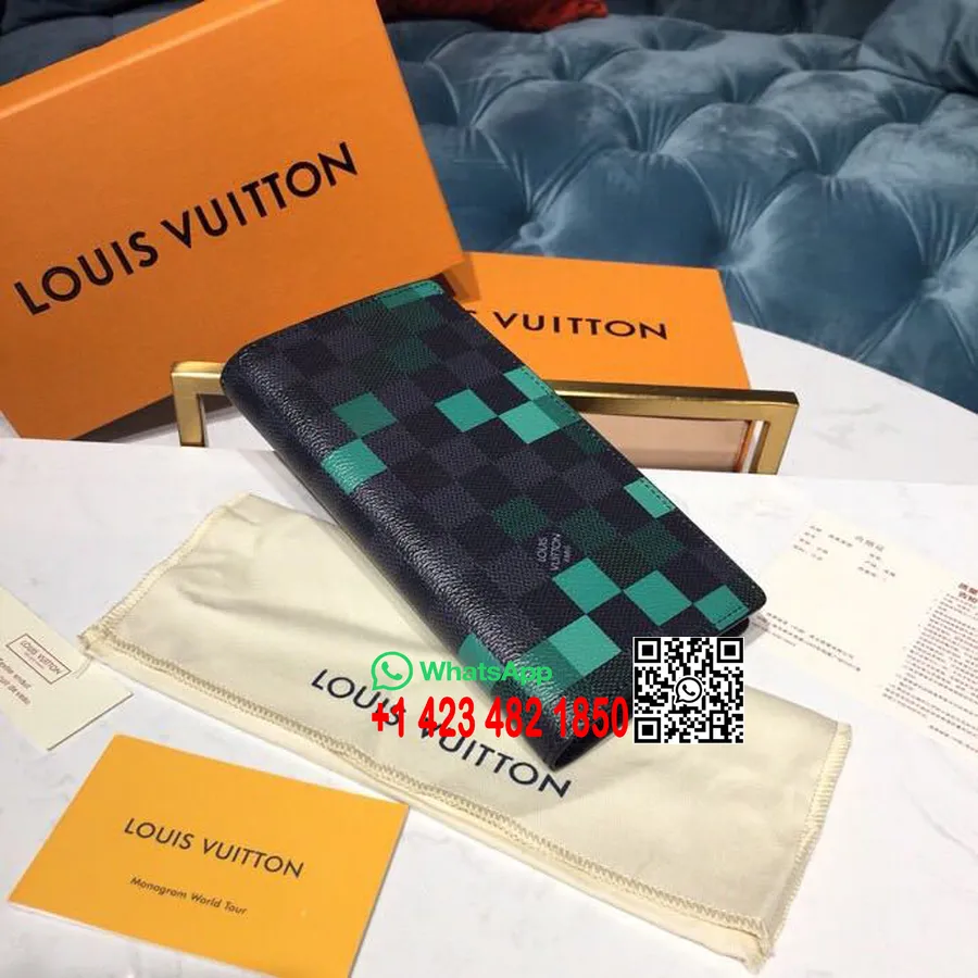 Louis Vuitton Brazza Cüzdan 20cm Damier Grafit Piksel Tuval Ilkbahar/yaz 2019 Koleksiyonu N60163, Yeşil