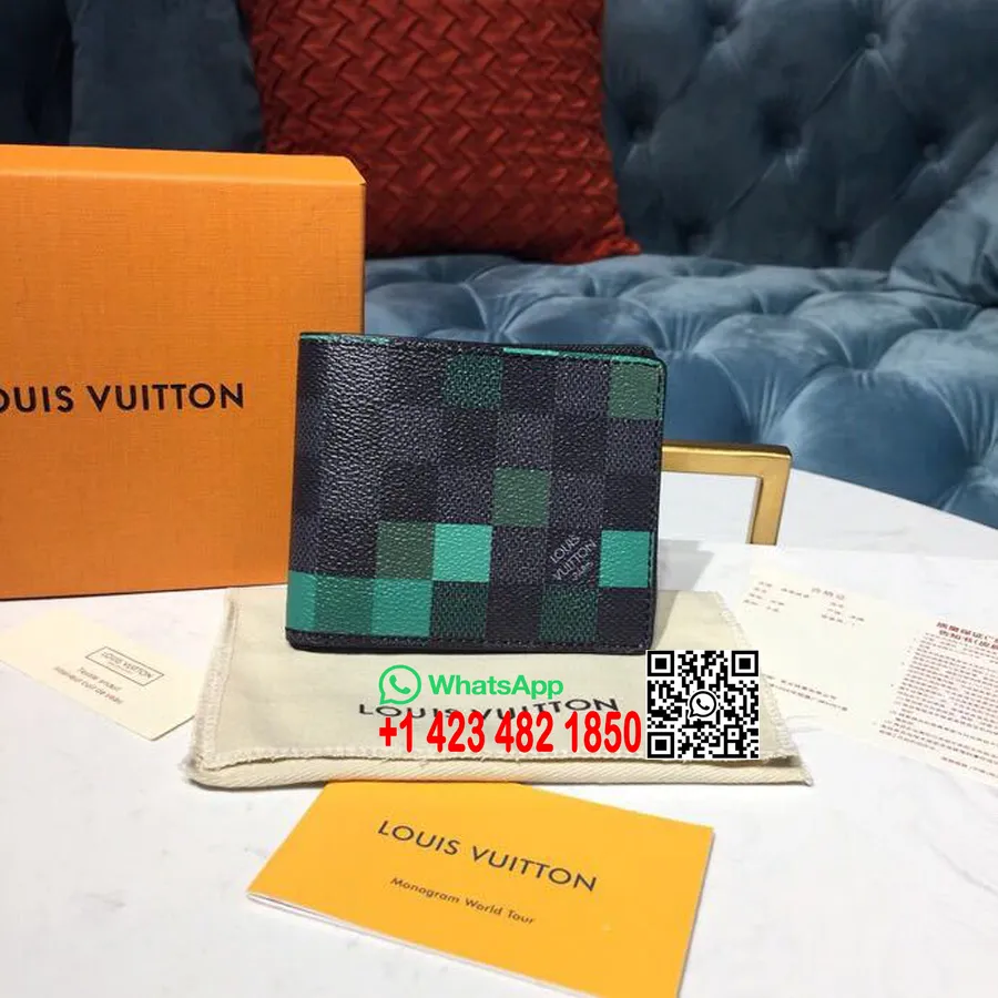 Louis Vuitton тънък портфейл 12cm Damier Graphite Pixel Canvas колекция пролет/лято 2019 N60181, зелен