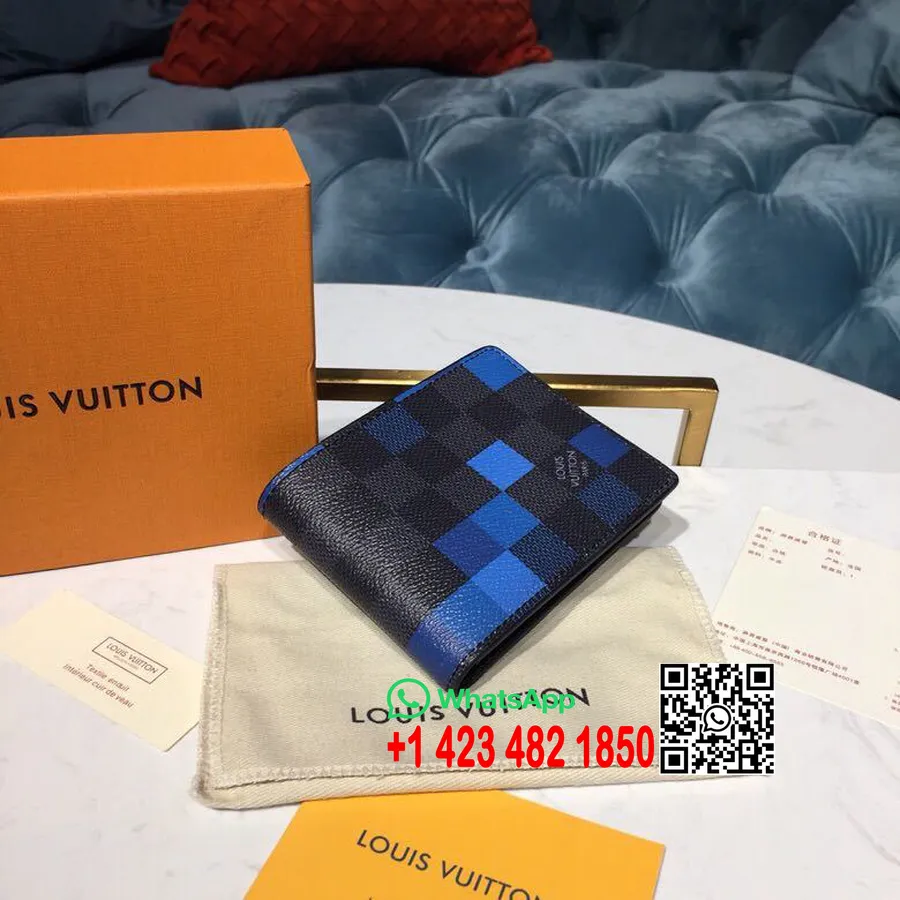 Portafoglio Louis Vuitton Snello 12 Cm Damier Graphite Pixel Tela Collezione Primavera/estate 2019 N60181, Blu