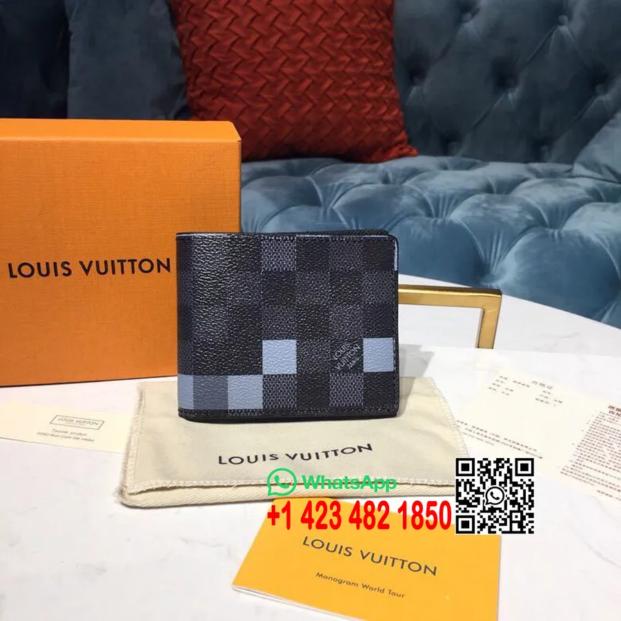 Portafoglio Louis Vuitton Snello 12 Cm Damier Graphite Pixel Tela Collezione Primavera/estate 2019 N60181, Grigio