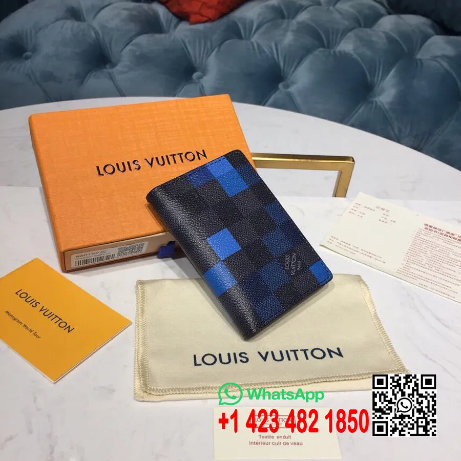 Louis Vuitton Kabatas Organizators 12 Cm Damier Grafīta Pikseļu Audekls 2019. Gada Pavasara/vasaras Kolekcija N60159, Zils