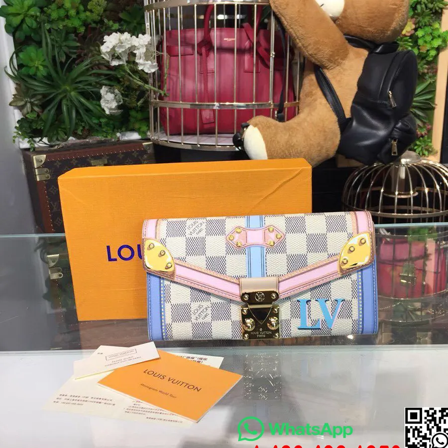 Carteira Louis Vuitton Sarah Trompe L'oeil Estampa Damier Azur Canvas Coleção Outono/inverno 2018 N60119, Rosa