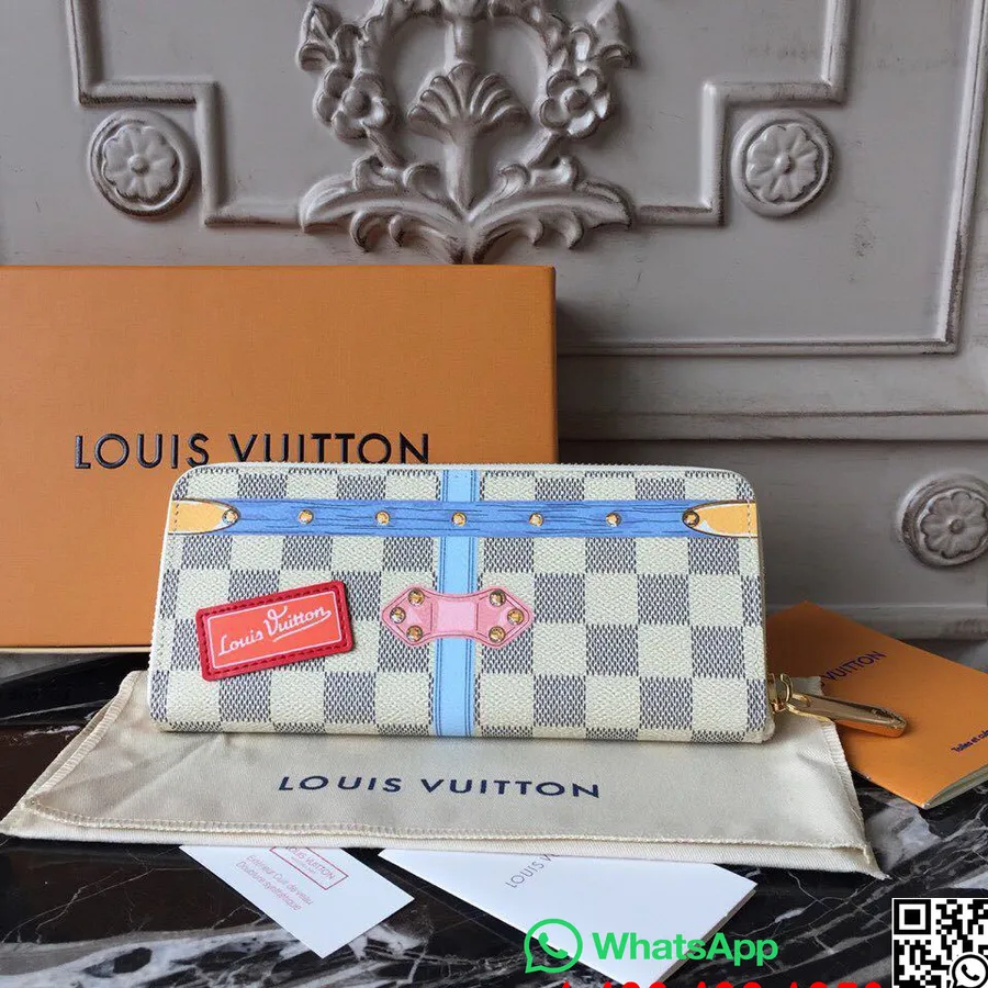 Louis Vuitton Clemence Pénztárca Trompe L'oeil Print Damier Azur Vászon őszi/téli 2018 Kollekció N60109, Rózsaszín