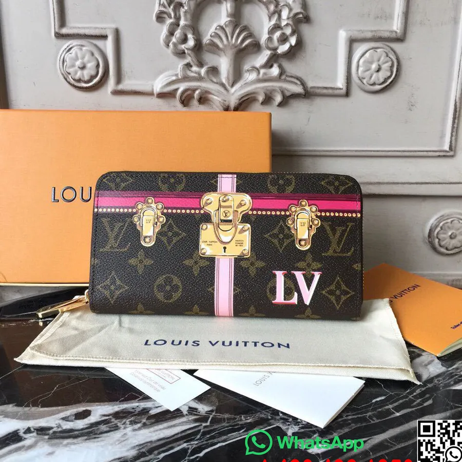 Louis Vuitton Cipzáras Pénztárca Trompe L'oeil Print Monogram Vászon ősz/tél 2018 Kollekció M62616, Rózsaszín