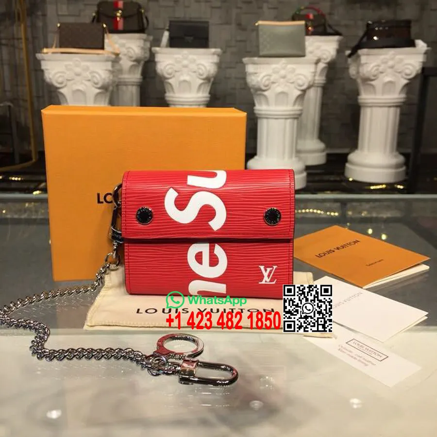 Louis Vuitton X Supreme Rivets Chain Wallet Epi Canvas Rudens/ziemas 2018 Kolekcija M63510, Sarkans