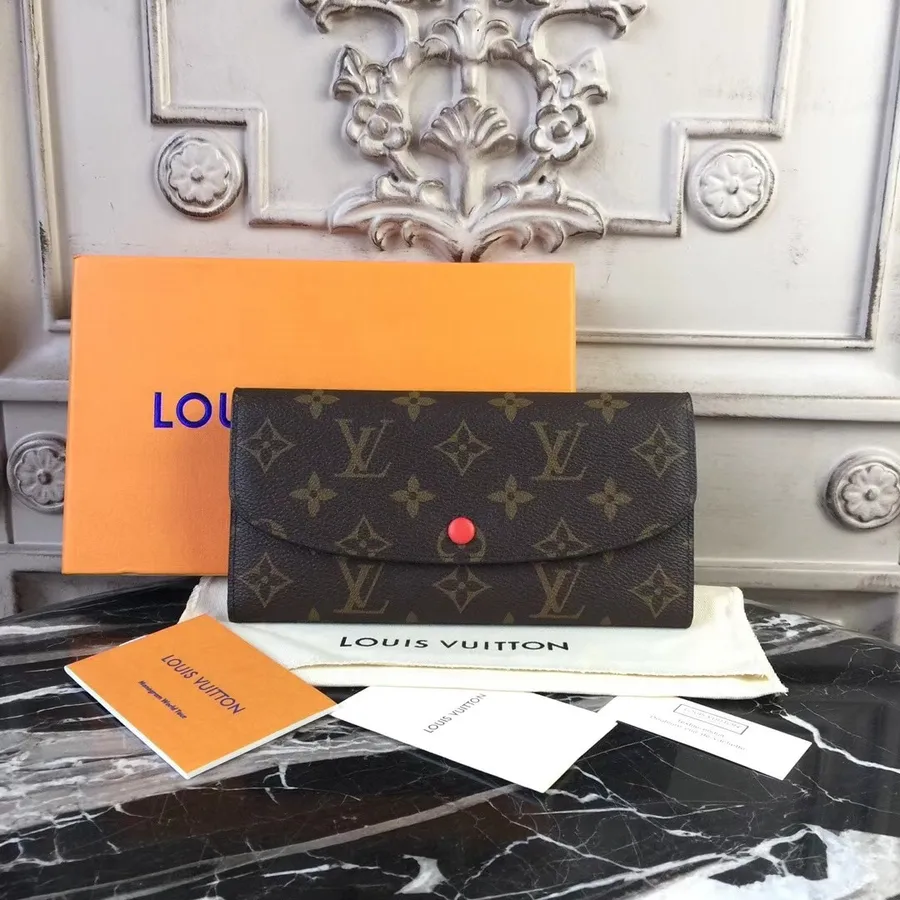 Louis Vuitton Emilie πορτοφόλι μονόγραμμα καμβάς συλλογή άνοιξη/καλοκαίρι 2018 M60698 Coquelicot