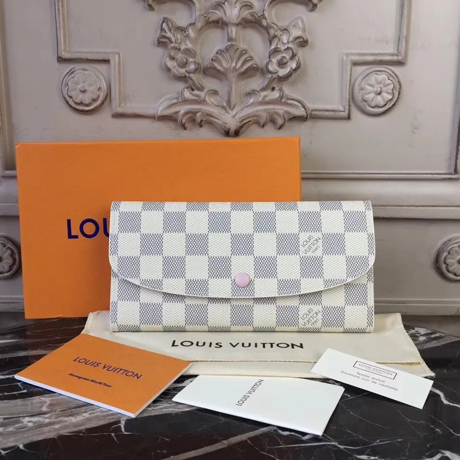 Louis Vuitton Emilie πορτοφόλι Damier Azur καμβάς άνοιξη/καλοκαίρι 2018 συλλογή N63546 ροζ μπαλαρίνα