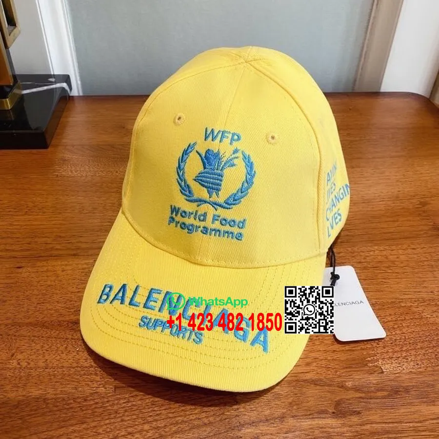 Balenciaga World Food Program Logo Brim Hat Koleksi Musim Semi/musim Panas 2020, Kuning/biru