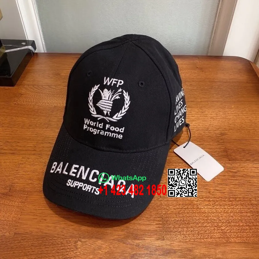 Balenciaga World Food Program Logo Brim Topi Koleksi Musim Semi/musim Panas 2020, Hitam/putih