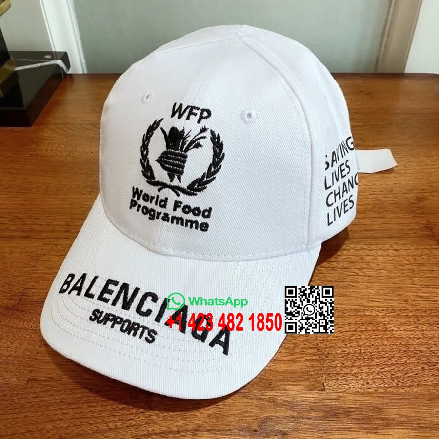 Balenciaga World Food Program Logo Brim Hat Koleksi Musim Semi/musim Panas 2020, Putih/hitam