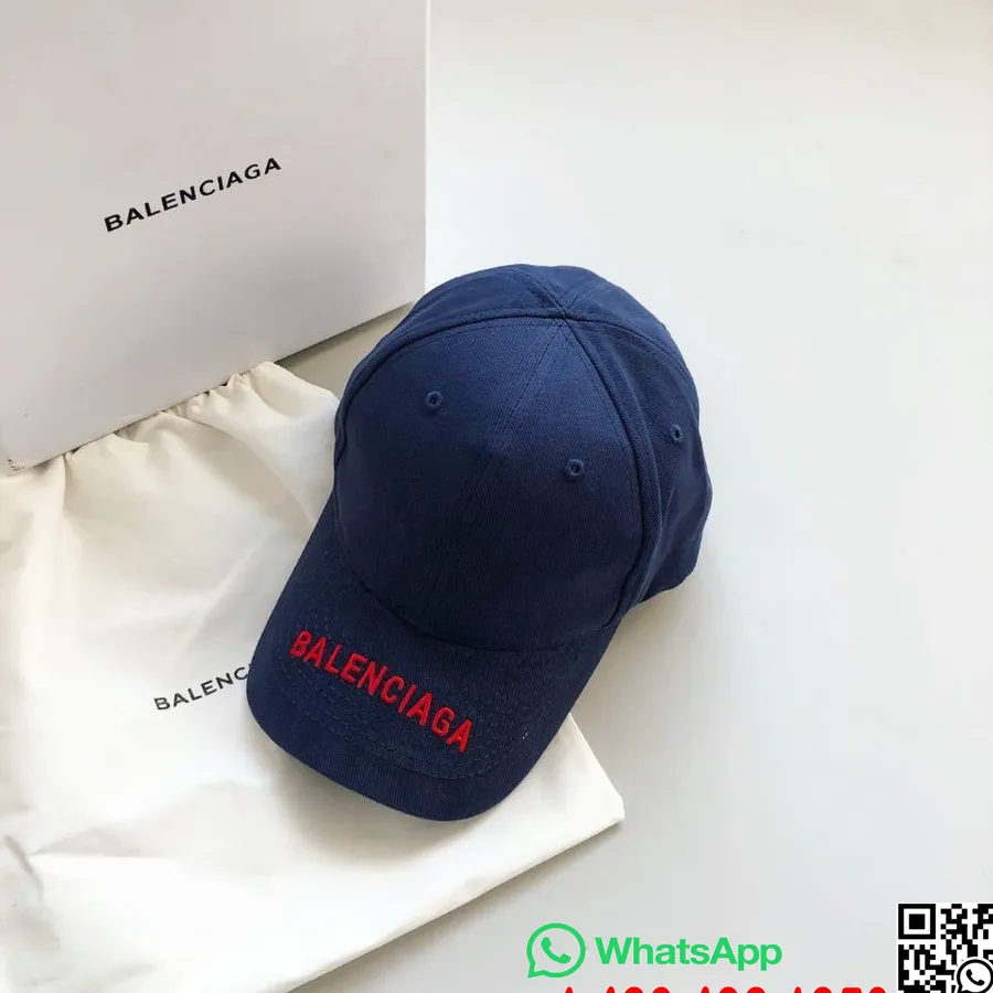 Topi Pinggiran Logo Balenciaga Koleksi Musim Semi/musim Panas 2020, Biru Tua/merah