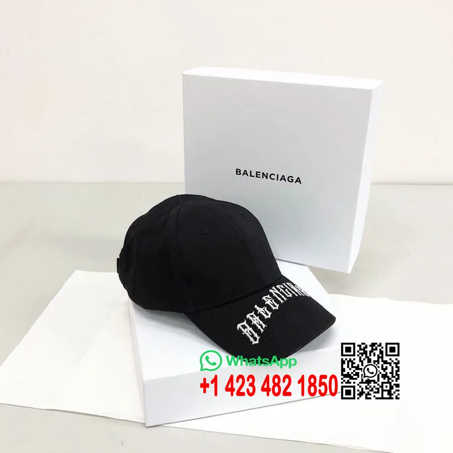 Topi Pinggiran Logo Balenciaga Koleksi Musim Semi/musim Panas 2020, Hitam/putih