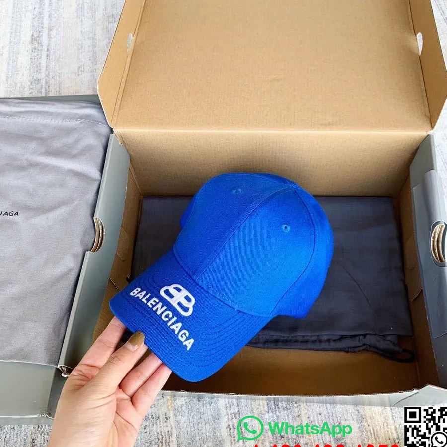 Topi Pinggiran Logo Balenciaga Bb Koleksi Musim Semi/musim Panas 2020, Biru/putih