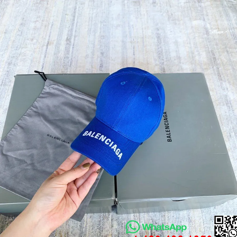 Topi Pinggiran Logo Balenciaga Koleksi Musim Semi/panas 2020, Biru/putih