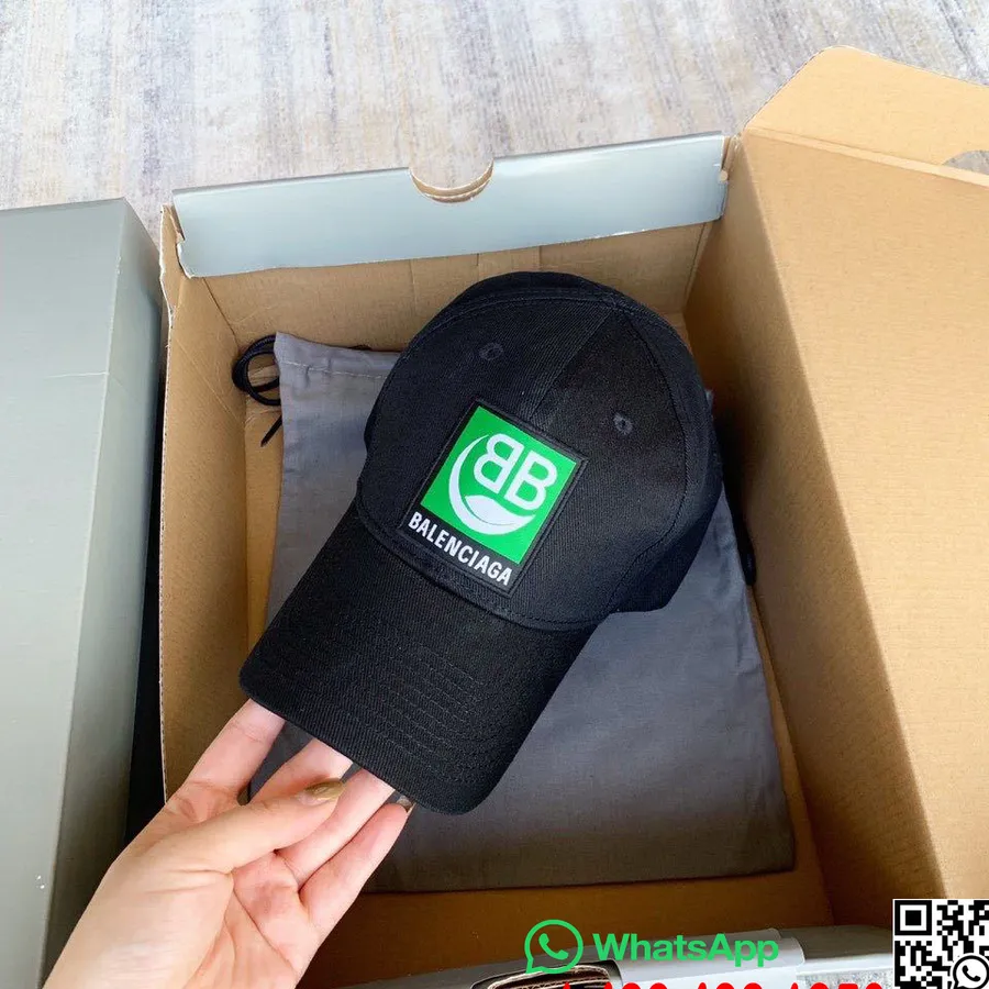 Topi Pinggiran Logo Balenciaga Koleksi Musim Semi/musim Panas 2020, Hitam/hijau