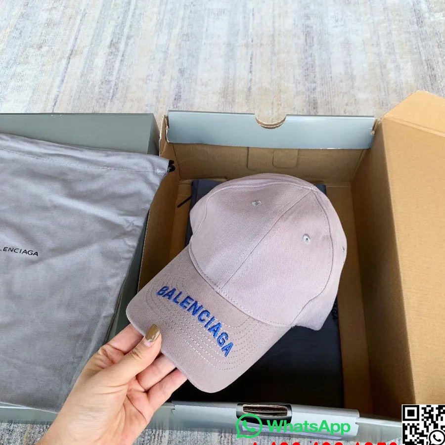 Topi Pinggiran Logo Balenciaga Koleksi Musim Semi/panas 2020, Abu-abu/biru