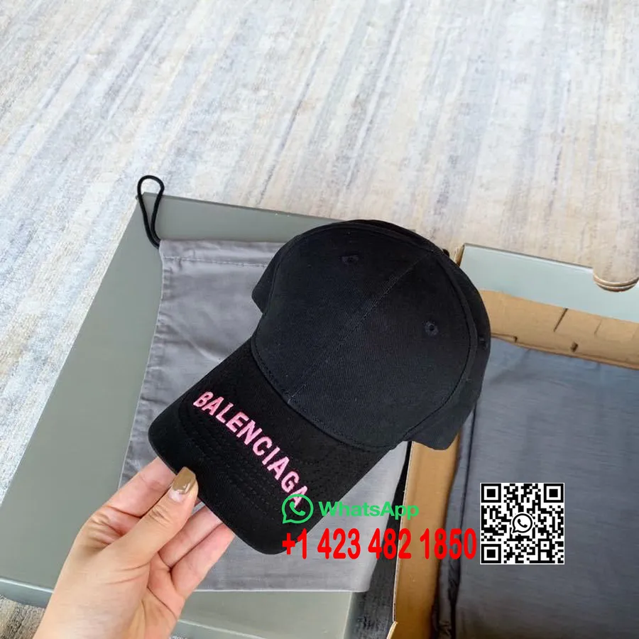 Topi Pinggiran Logo Balenciaga Koleksi Musim Semi/panas 2020, Hitam/merah Muda