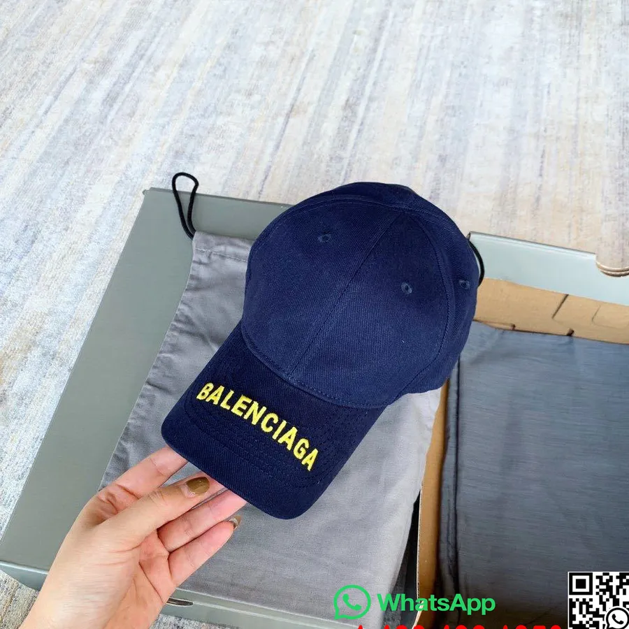 Topi Pinggiran Logo Balenciaga Koleksi Musim Semi/musim Panas 2020, Biru Tua/kuning