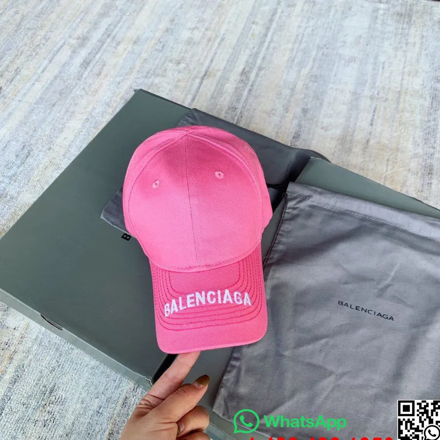 Topi Pinggiran Logo Balenciaga Koleksi Musim Semi/musim Panas 2020, Merah Muda/putih