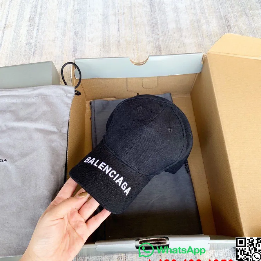 Topi Pinggiran Logo Balenciaga Koleksi Musim Semi/musim Panas 2020, Hitam/putih